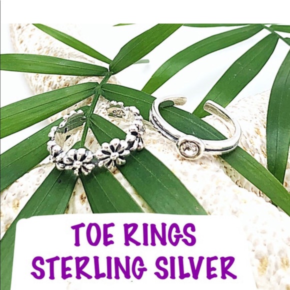 CZ Toe Ring & Floral Toe Ring Bonus Buy Set or Purchase Separately, Sterling - Picture 2 of 9